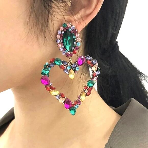 Gemstone Heart Earrings - Picture 1 of 4